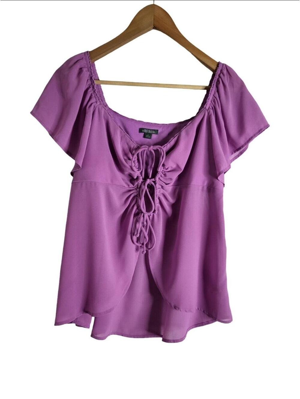 Wild Fable Flutter Short Sleeve FlyAway Top Open Front Tie In Purple Size S